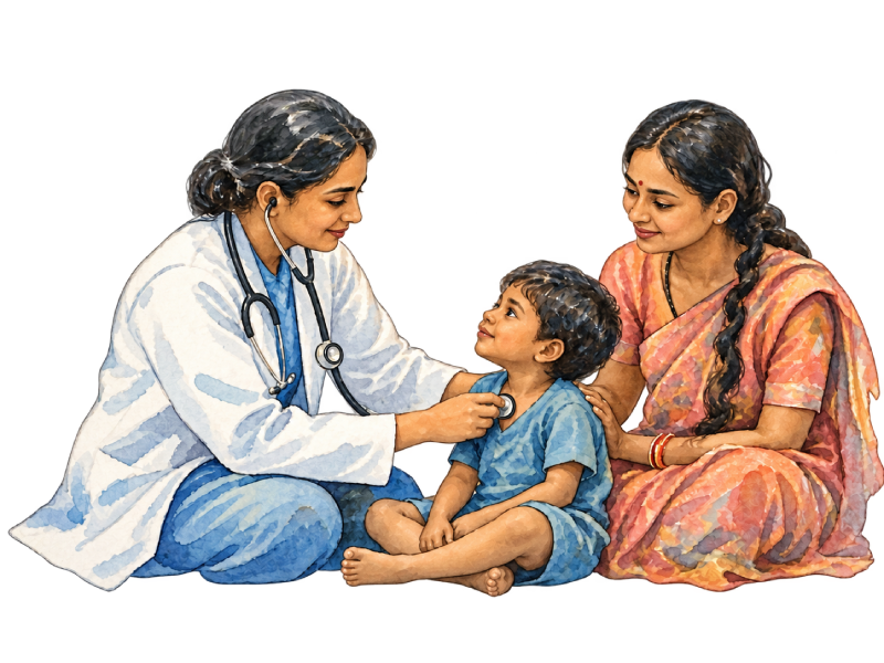 Ilustración en acuarela: atencion medica
