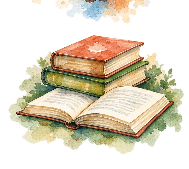 Ilustración en acuarela: libros