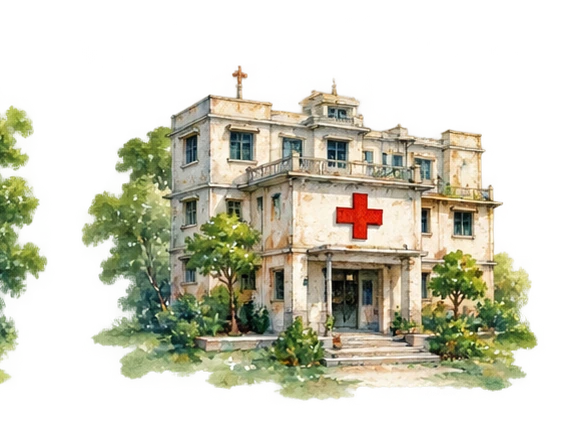 Ilustración en acuarela: centro medico
