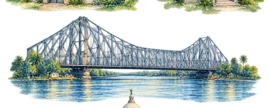 Ilustración en acuarela: puente howrah