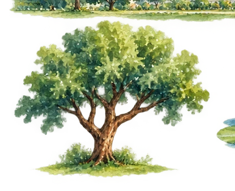 Ilustración en acuarela: arbol izquierdo