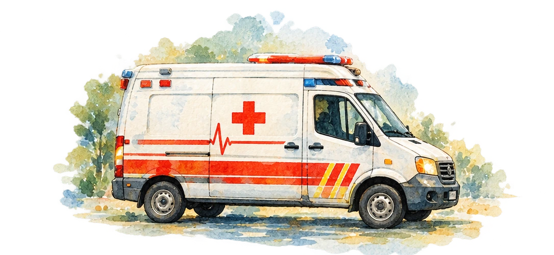 Ilustración en acuarela: ambulancia street medicine