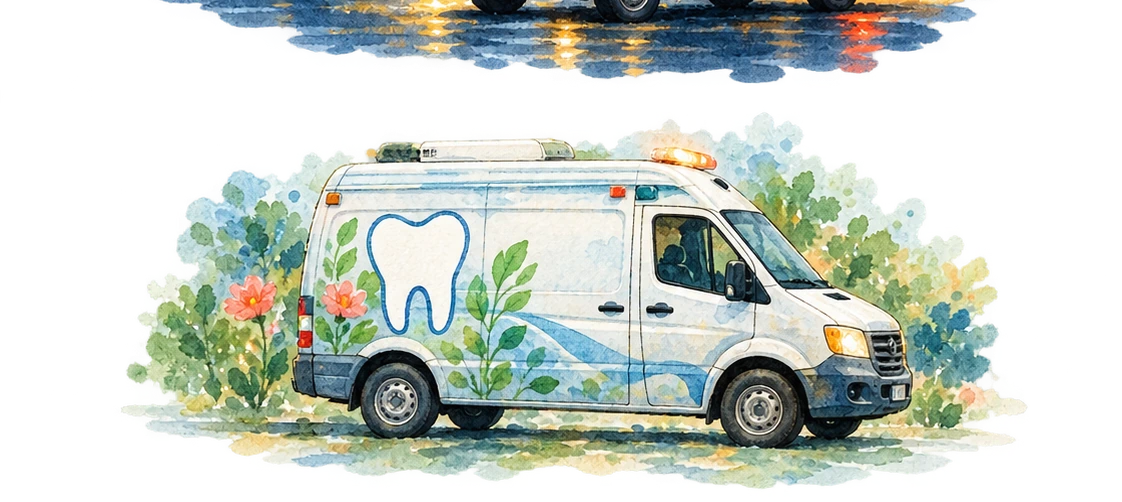 Ilustración en acuarela: ambulancia dental