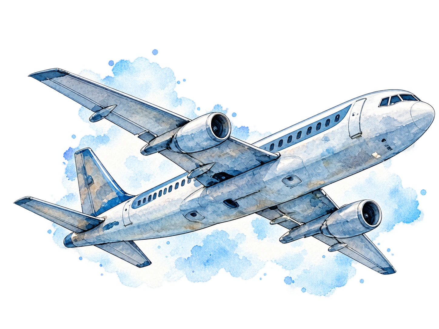 Avión completo en acuarela